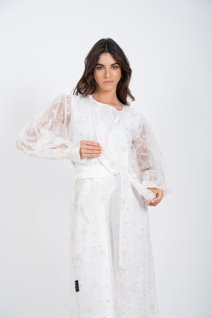White Belted Abaya