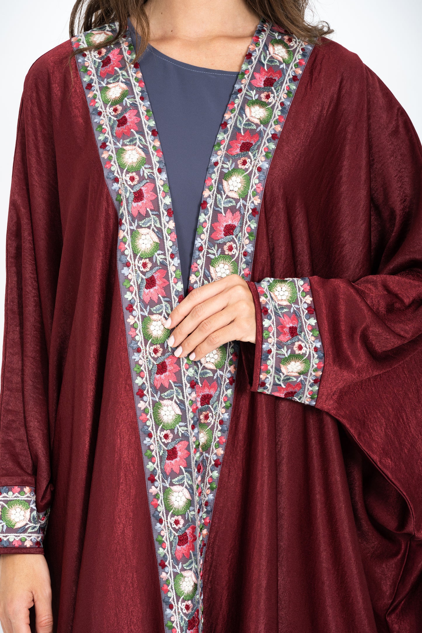 Maroon lace abaya