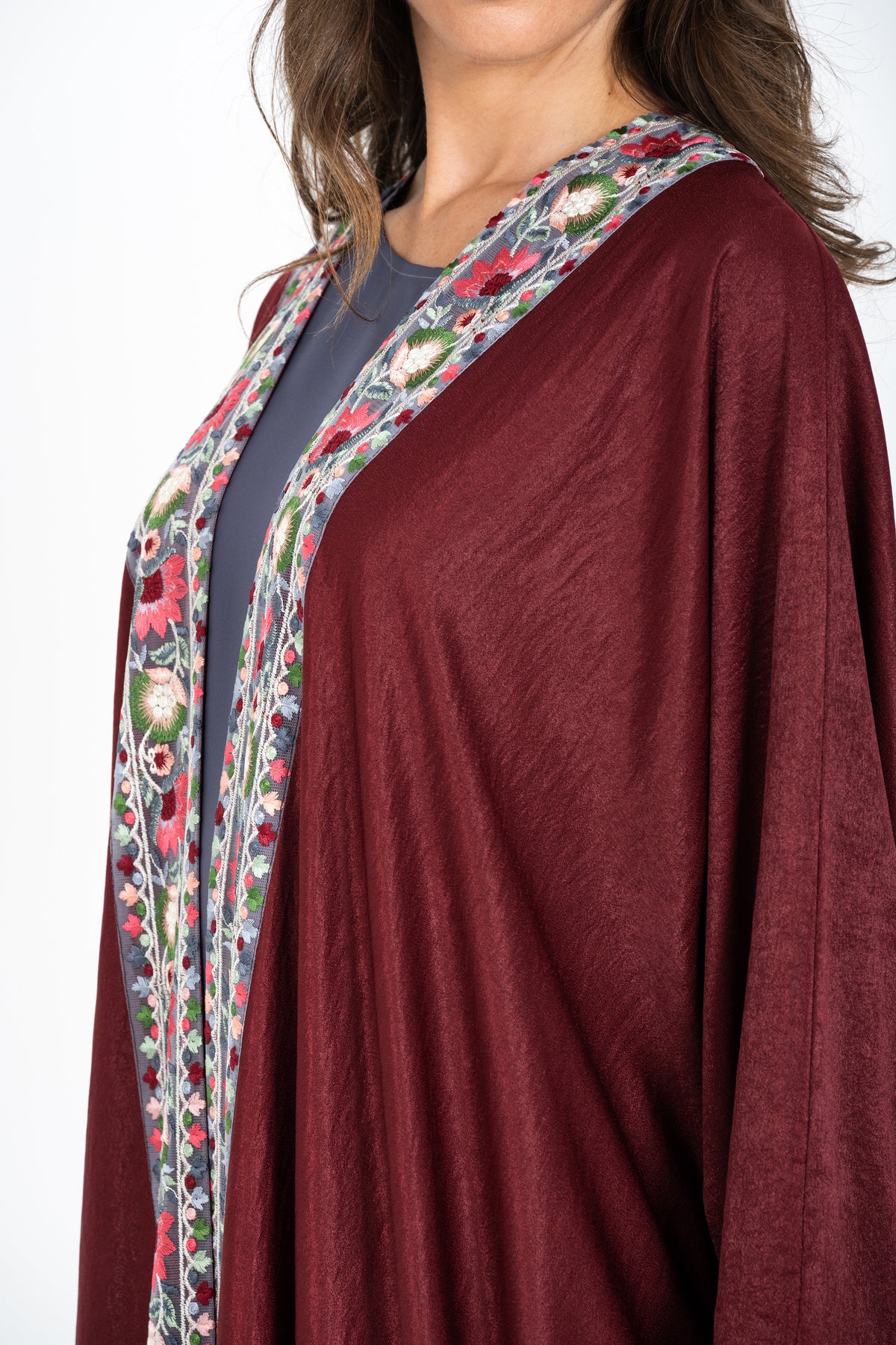 Maroon lace abaya