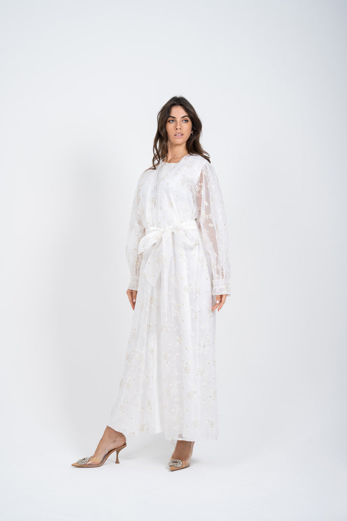 White Belted Abaya